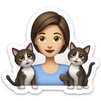 woman with brunette short hair playing with two cats sticker