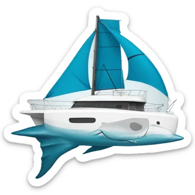 catamaran with shark painted on the side of the hull sticker