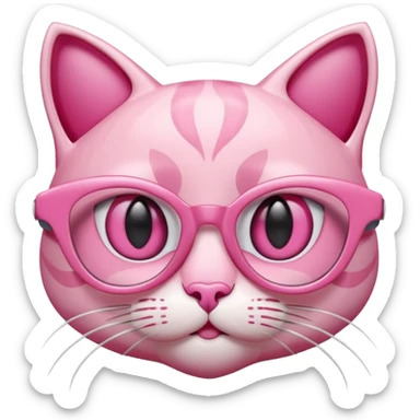 A 3D cartoon rose-pink cat-eye shaped spectacle, glossy curved frame, soft reflections, isolated on plain background. only glasses. sticker