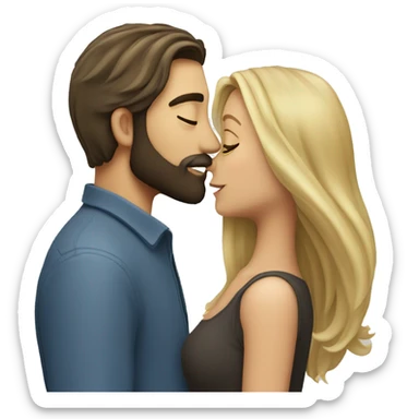 Brunette guy with beard kissing blond girl with long hair sticker