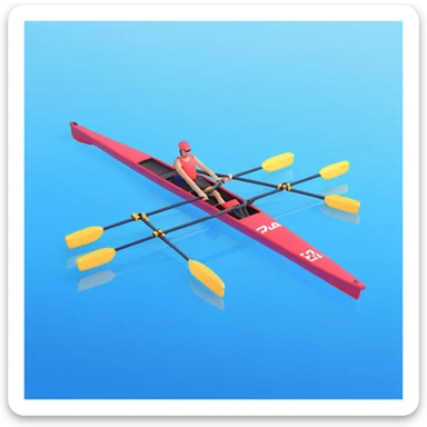 top-down view of a professional racing single Olympic rowing boat with a rower, minimal sea effect underneath sticker