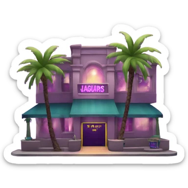 I need a two story night club with purple lights and palm trees labeled Jaguars sticker