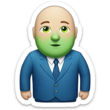 green-eyed overweight bald man in a blue suit sticker