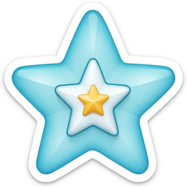 Create a simple, modern verification badge icon. The badge should have a soft, rounded star-like shape with two halves—one light cyan and one light blue—split vertically. In the center, include a bold white checkmark. sticker