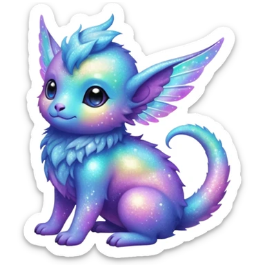 Pastel cute nebula fuzzy realistic glittery Randomly-faerie-drake-colored sparkly exotic Fakémon-creature sticker