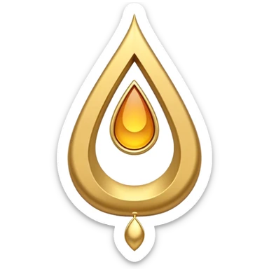A simple golden tilak symbol with a central vertical drop shape and two curved lines on the sides forming a symmetric U-shape. sticker