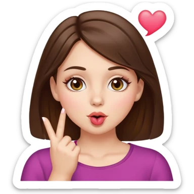 white girl with brunette hair and hazel eyes blowing a kiss sticker