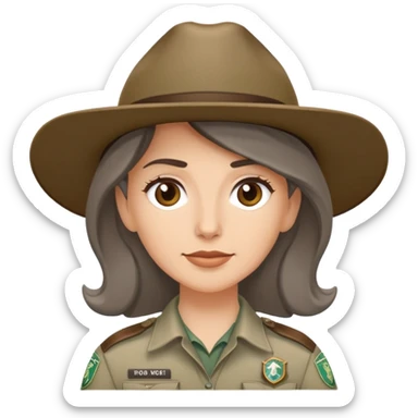 white woman park ranger with brown and gray hair sticker
