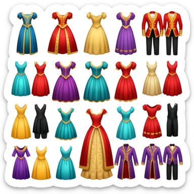 create a series of images for Theatre costumes Inventory showing a variety of costume styles without a person sticker