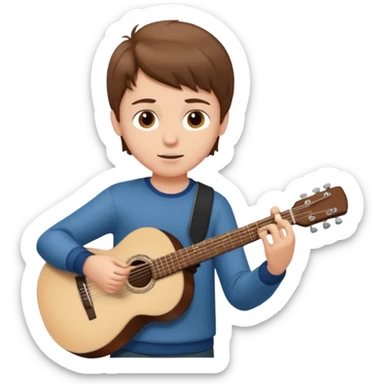 White American boy with a brown hair playing a guitar sticker