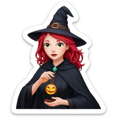 witch with red hair flying , on the background - full moon and black birds sticker