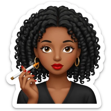 Black girl with eyelashes and curly hair smoking weed  sticker