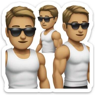 muscular asian personal trainer short golden hair with sunglasses white vest sticker