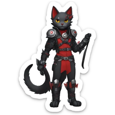Anthro cool cute edgy elegant beautiful black grey punk techwear red fantasy nargacuga-bat-cat-Fakemon collar harness warrior full body sticker
