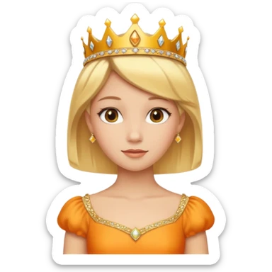 Princess in orange yellow Dress with gold Tiara, short Blonde Hair sticker