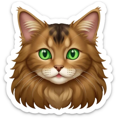 A light brown and black long haired Maine coon kitty with green eyes and a cute little body sticker