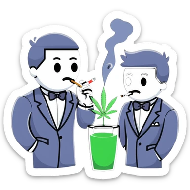 Two men in tuxedos smoking cannabis at a wedding party sticker