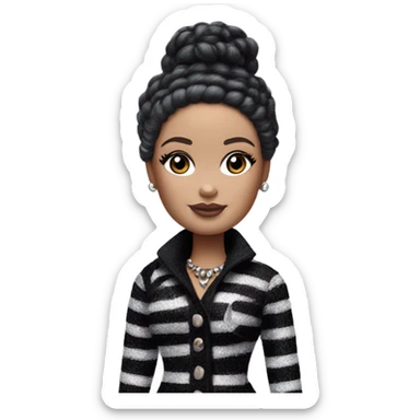 Bouclé Beauty Barbie, Wednesday Addams from academy, in dark-gray and black striped sticker