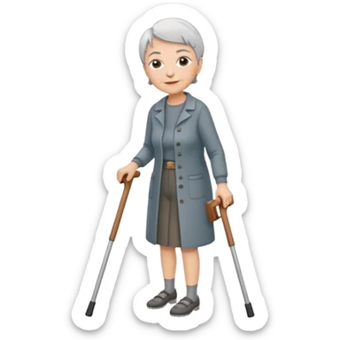 elderly woman with short grey hair using crutches sticker