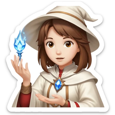 Pretty girl brown hair white mage casting freeze spell sticker