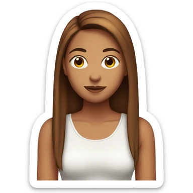 a young woman with straight hair that is tied back, exposing her face.her hair color is chestnut brown sticker