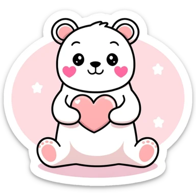 Glitter Pastel Pink Bear holding a heart sticker
