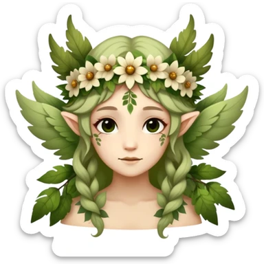 a forest fae spirit with leafy wings and flower crown sticker
