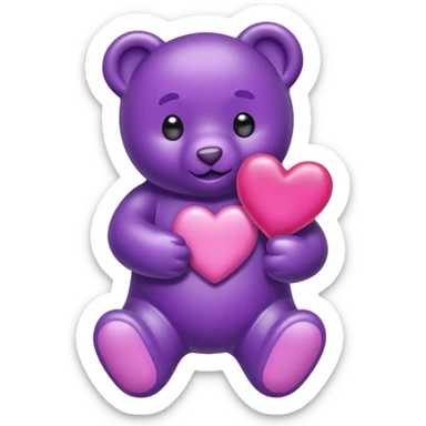 Gummy beart morado agarrando un corazón rosa cute sticker