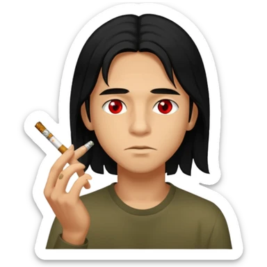young boy with black long hair smoking weed sticker