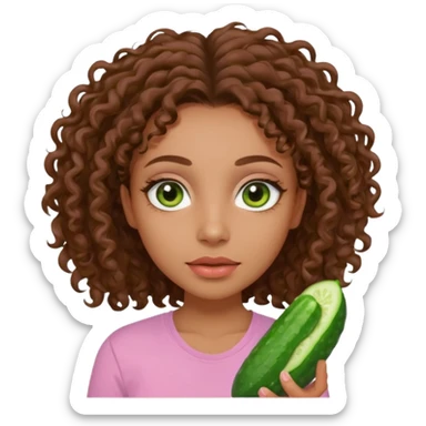 lightskin girl having a spa day with green skincare clay mask and ,cucumbers on her eyeballs  and brown curly hair and a pink shirt  sticker