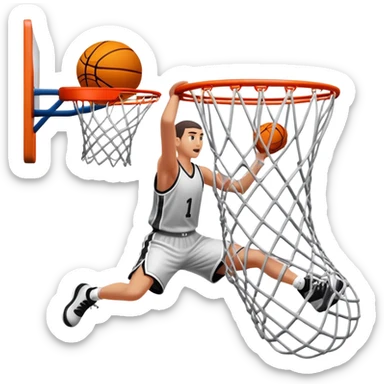 Basketball stretching the net as it goes through, dynamic action shot, iOS emoji style sticker