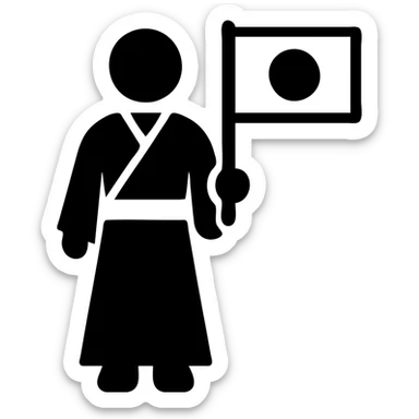 person in a traditional kimono holding the Japanese flag, solid filled icon sticker