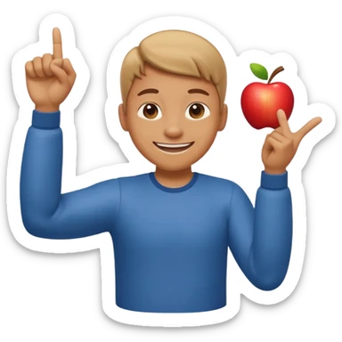 emoji of a cheerful cartoon person pointing down at the ground with both hands — standing straight, smiling confidently, arms bent and both index fingers extended downward — simple background, bright lighting, clean expressive Apple emoji design, playful and clear “here” meaning sticker