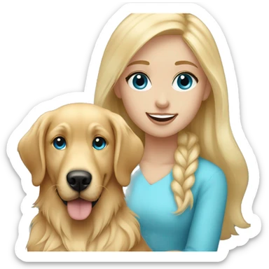 Blonde hair blue eyed girl with a golden retriever  sticker
