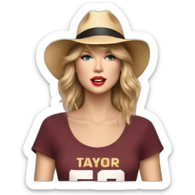 Taylor swift singing 22 with her 22 hat and shirt sticker