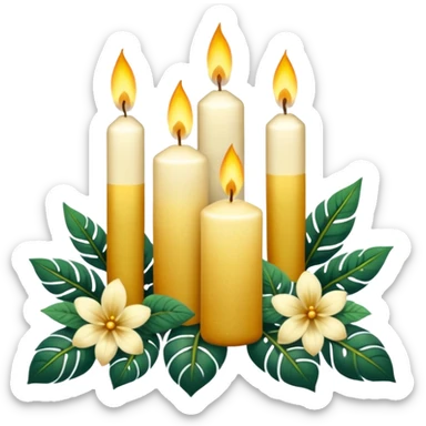 Aesthetic scenic romantic vintage styled beautiful gorgeous holy divine spiritual pretty elegant sparkly shiny scene of Candles, flowers, plants leaves, scenic aesthetic scenery sticker