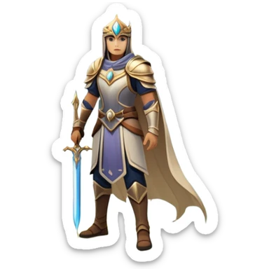 An icon featuring a hero with a closed visor, standing in a majestic, mystical landscape, inspired by RPGs like Elden Ring. The design includes a stunning, ethereal background with towering castles and distant mountains, symbolizing the adventure and mystery. Transparent background sticker