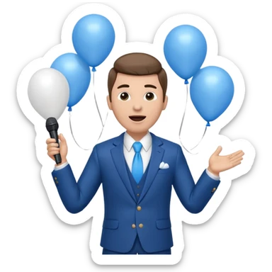 Stud singing 1,2,3 release em with white and blue balloons flying overhead emoji like with mic in hand  sticker