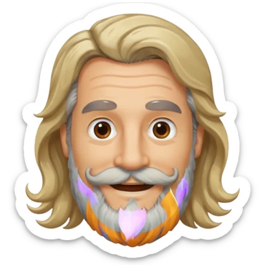 MID AGE MAN WITH LONG BLOND, GREY & bROWN WAVY HAIR; AND BROWN & GREY MOUSTACH AND BEARD, SMILE sticker