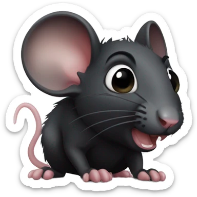 black cute rat with bite mark on an ear sticker