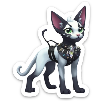 cool punk kawaii anime edgy distinguished pretty elegant beautiful fantasy black ethereal fantasy nargacuga-Noivern-sphynx-Quiana-Fakemon collar harness jewels full body sticker
