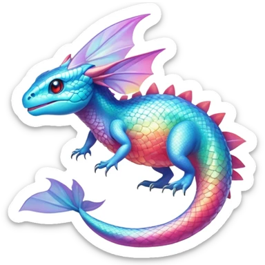 Colorful Iridescent Exotic Aurorus-Amaura-Salamence-Fakémon-hybrid-creature (full body)  sticker