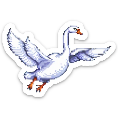 pixel art swan in mid-flight, dynamic pose sticker