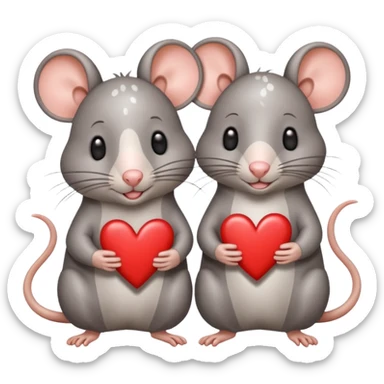 two fat little rats holding hearts one grey with white spots one warm brown sticker