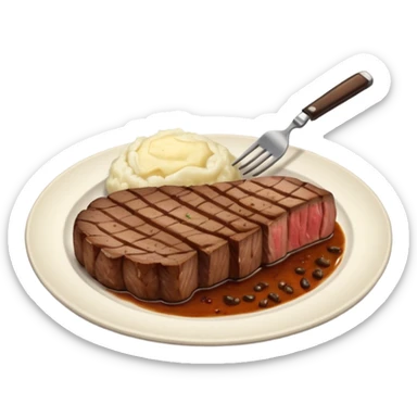 Make plate and fork on the left and knife on the right. And a cooked steak with mash potatoes o the side sticker