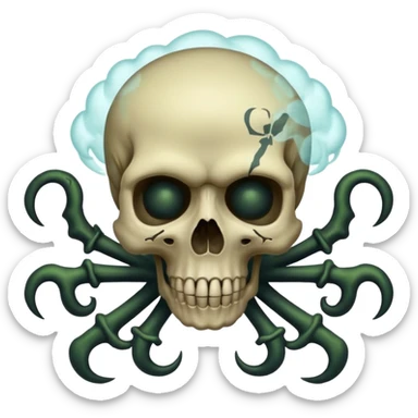 a poisonous cloud of gas, dark swamp color, with an image of a skull and two crossed bones behind the skull sticker