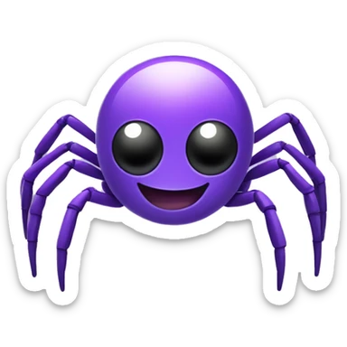 A happy and cute spider mascot. The spider should have a cheerful face and a non-threatening appearance. It should have a sleek, futuristic design with some elements representing technology and data. it has to be purple. sticker