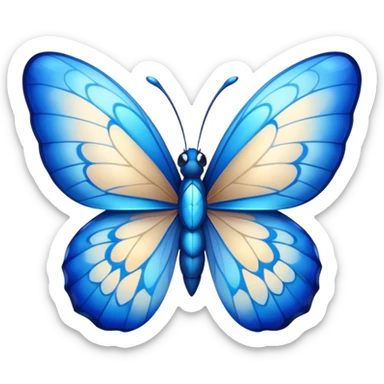 Cinematic Realistic Cute Blue Butterfly Portrait Emoji, Head tilted playfully and inquisitively, featuring beautifully patterned sapphire wings with intricate venation and a charming, petite body with round, sparkling eyes full of gentle curiosity, rendered with lifelike detail and warm natural highlights, high shine, affectionate and spirited, styled with a touch of whimsical garden magic, soft glowing outline, capturing the essence of a mischievous yet lovable blue butterfly that seems ready to flutter playfully into your arms! sticker