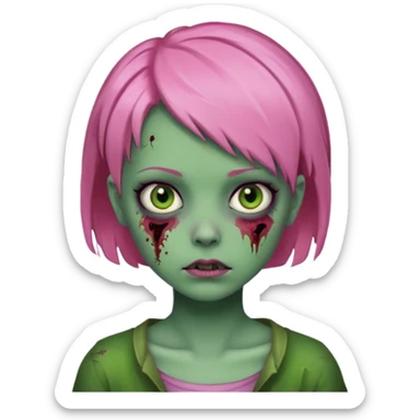 zoombie girl pink short hair, green skin sticker
