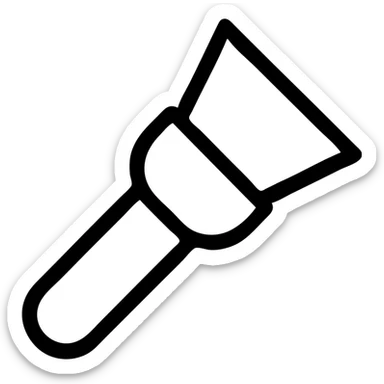 Single-stroke vector icon of a flashlight emitting a light cone: monoline circular lamp head (stroke 2 pt) at upper left meeting a straight 30° outline wedge, open base ellipse, no fill, no handle or internal details, monochrome deep-indigo stroke on white square background, flat icon, no gradients or drop shadows sticker